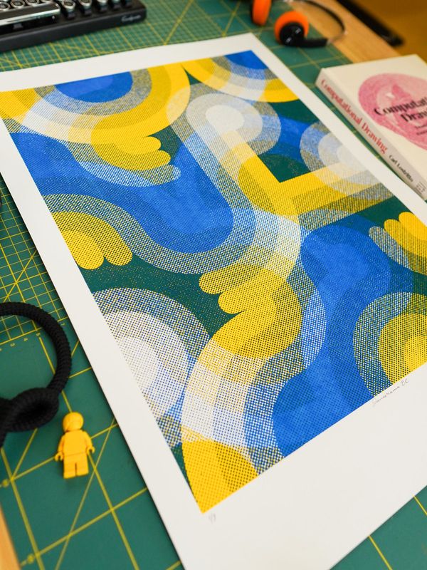 80s Pop Dancerama Screenprint, Blue/Yellow
